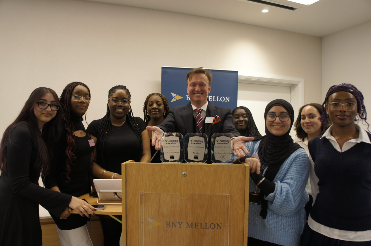 Young Enterprise team with their trophies