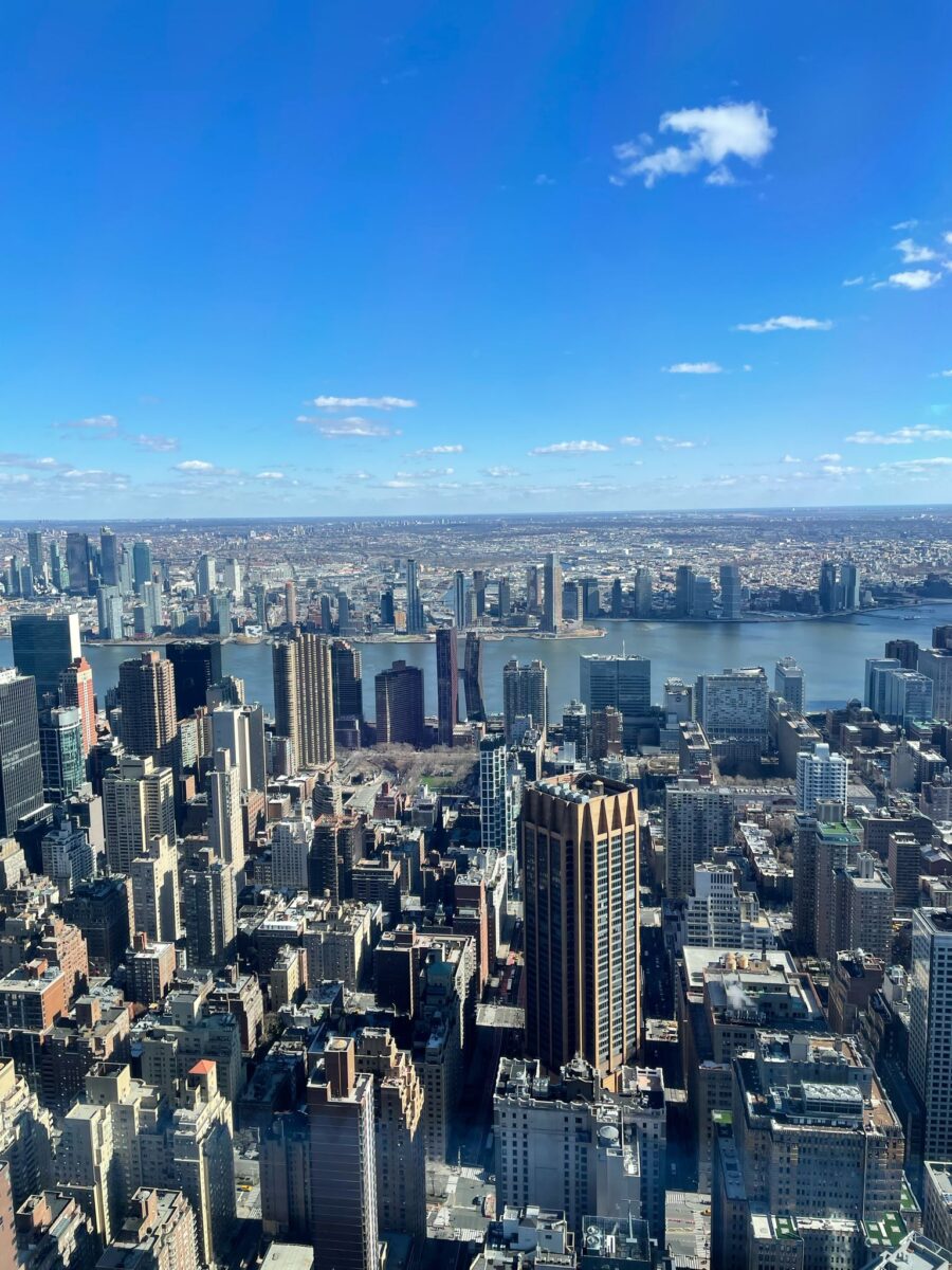 An aerial view of the New York City skyline