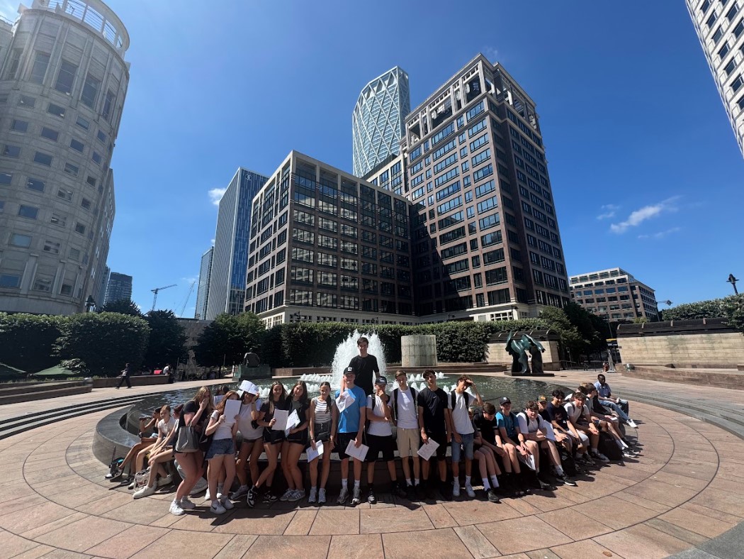 Students pose for a picture at London Docklands